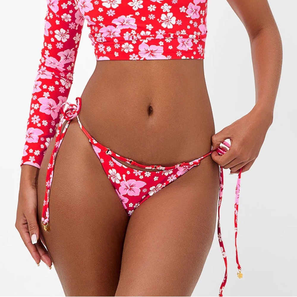 Frankies Bikinis red floral coconut girl sz M bottom bikini